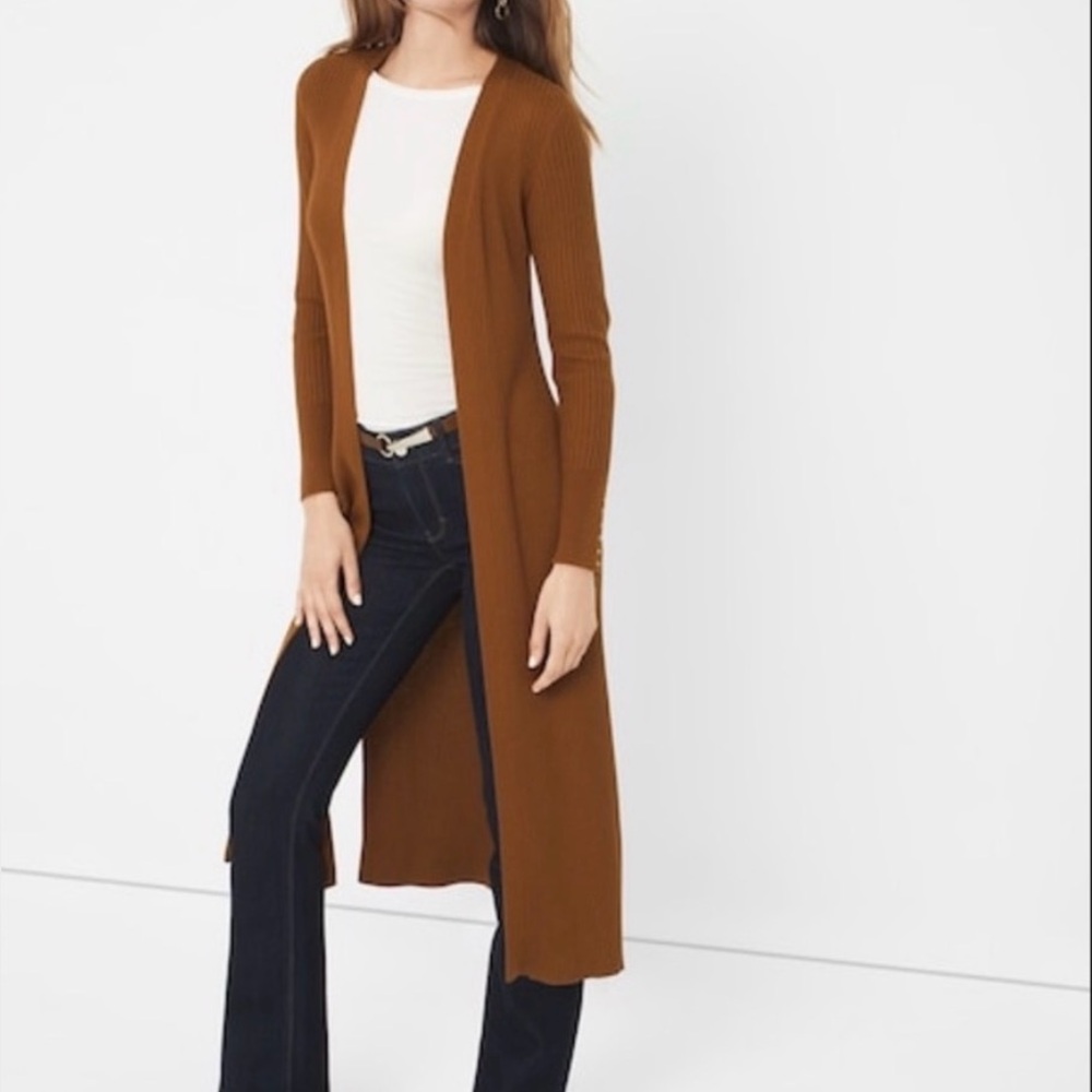 White House Bkack Market Women's Long Brown Cardigan Sweater